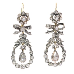 Antique 19th Century long pendent chandelier diamond earrings